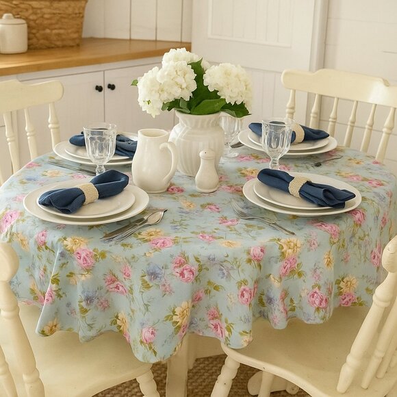 VTG Handmade Laura Ashley Floral Print Artisan Oblong Tablecloth 81 x 63 NEW - Picture 1 of 9